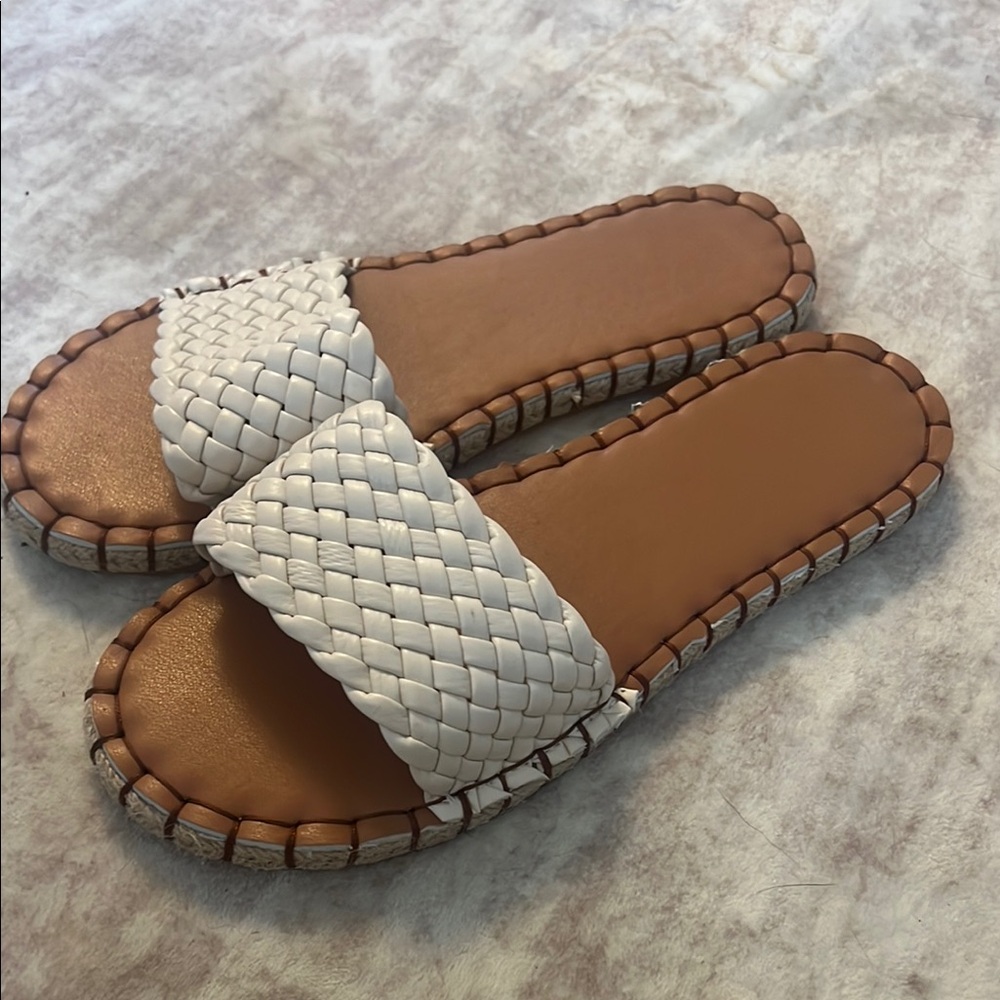 White and tan sandals
